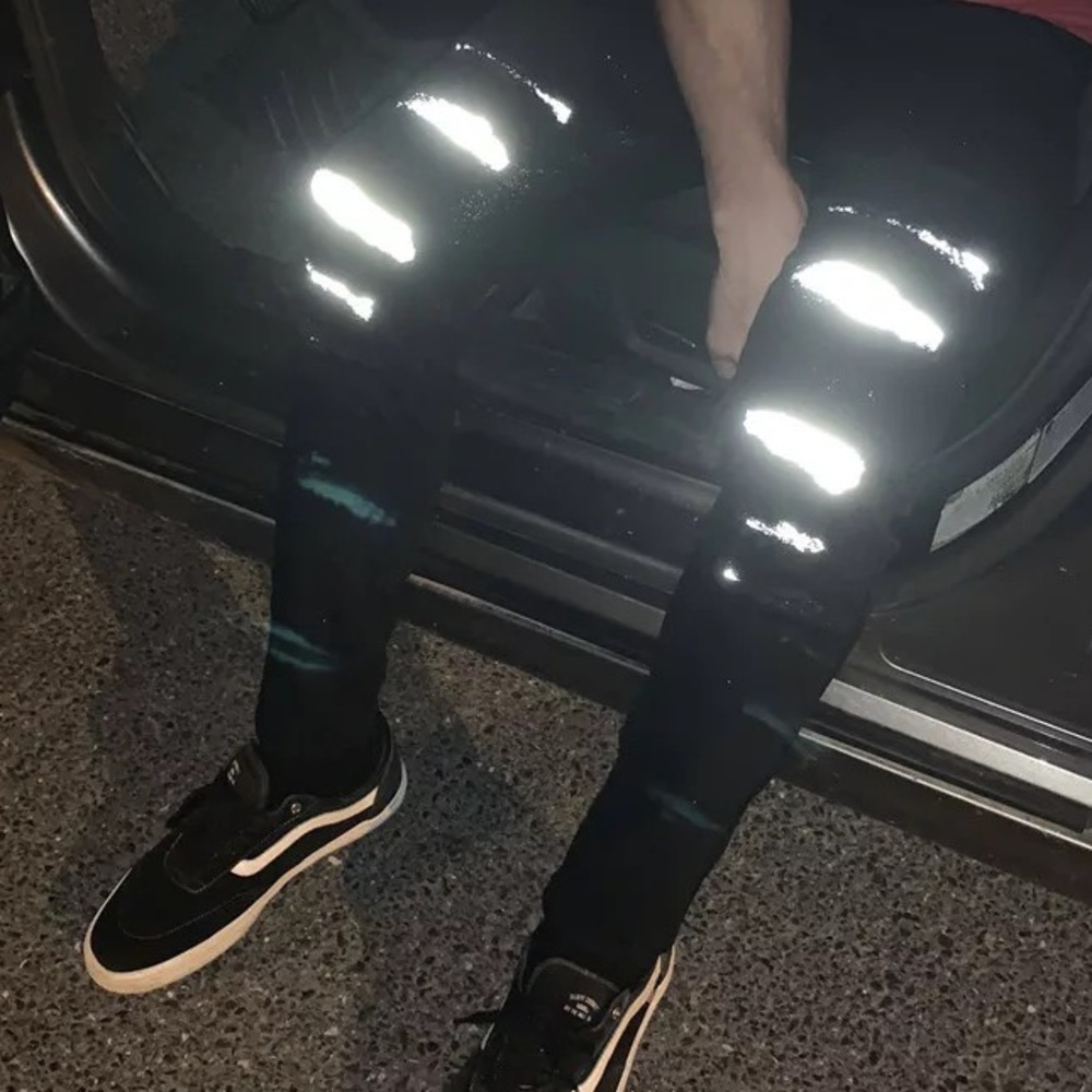 Men knee Ripped Reflective Skinny biker Jeans